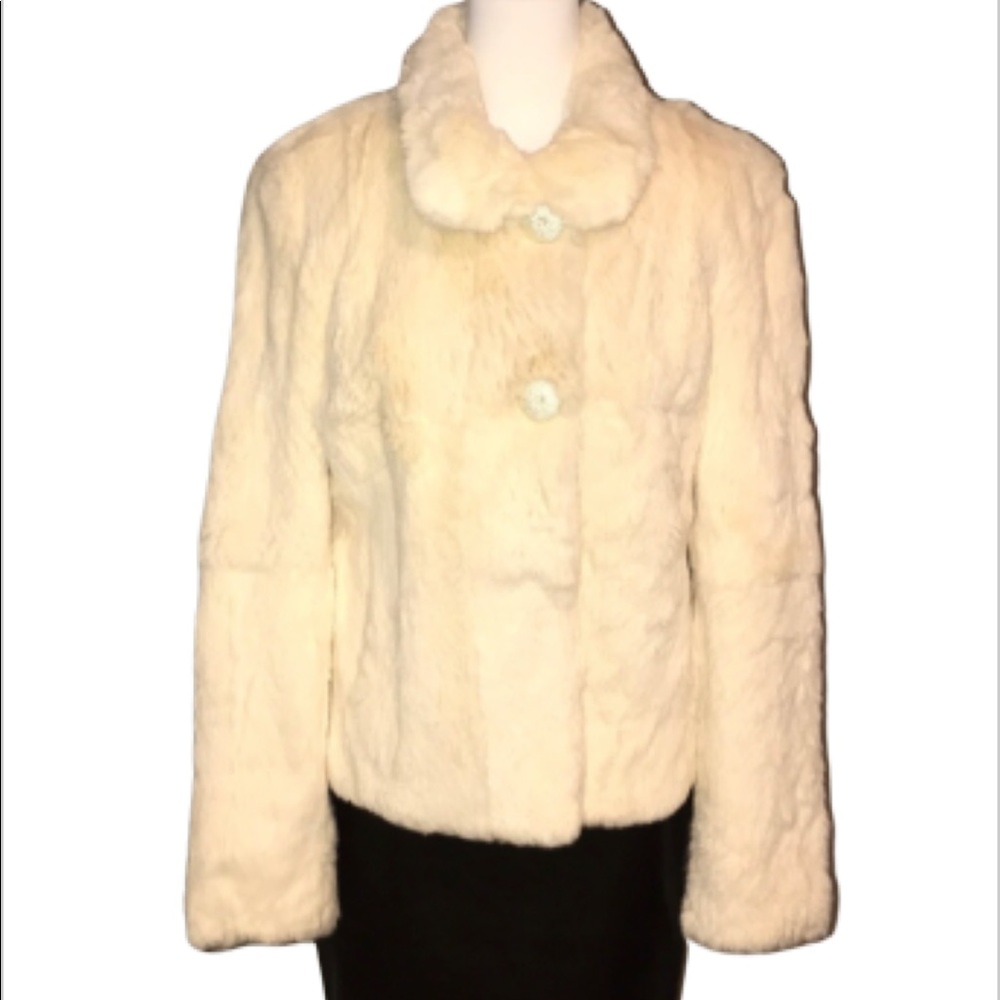 ⚜️Nine West Ivory Rabbit Fur Jacket Coat L⚜️